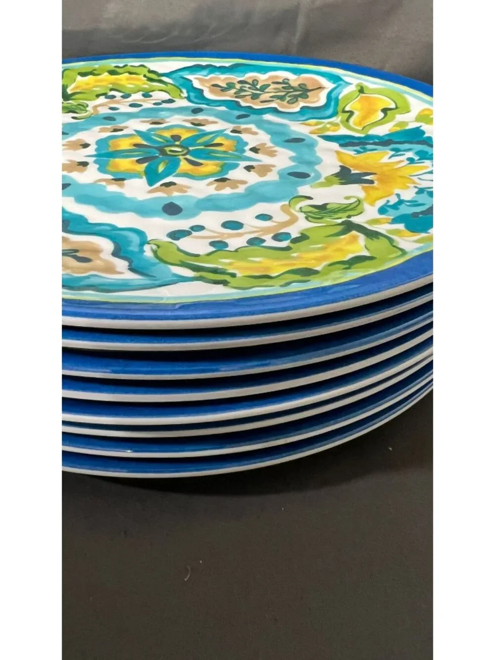 8 Better Homes & Gardens Aqua Watercolor Melamine Dinner Plates & Bowls
